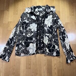 Women's 2X Full Lace Up Blouse Floral Whimsigoth 90s Dark Romantic Pleated Flowy